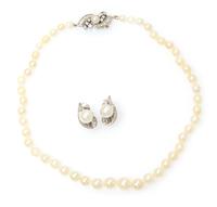 A Collection of White Gold, Cultured Pearl and Diamond Jewelry, 16.10 dwts.