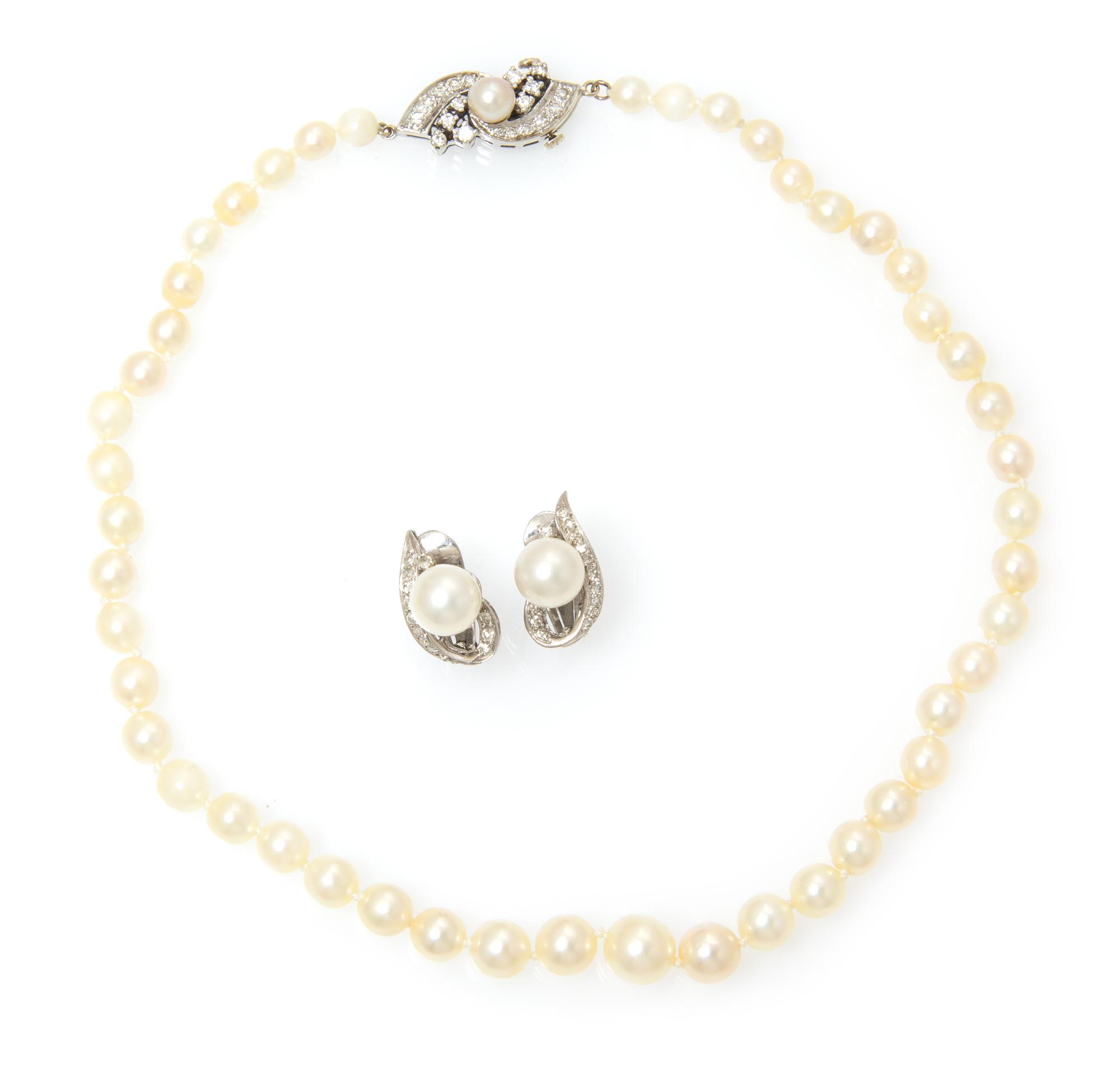A Collection of White Gold, Cultured Pearl and Diamond Jewelry, 16.10 dwts.