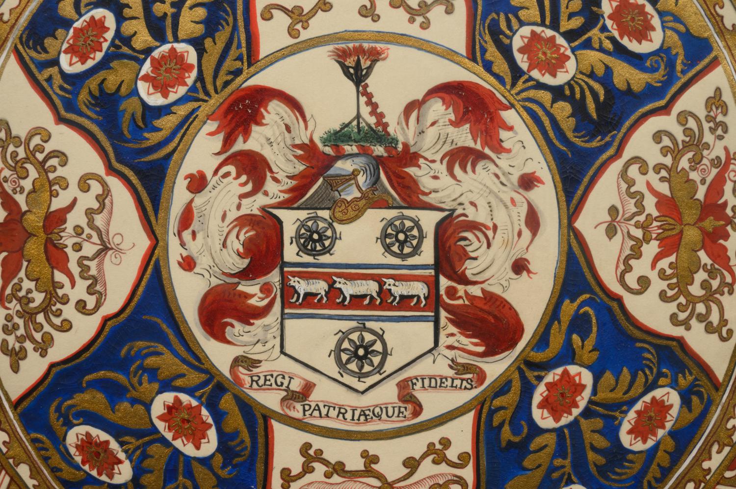 Five Parcel Gilt Watercolor Paintings of Armorial Porcelain Designs