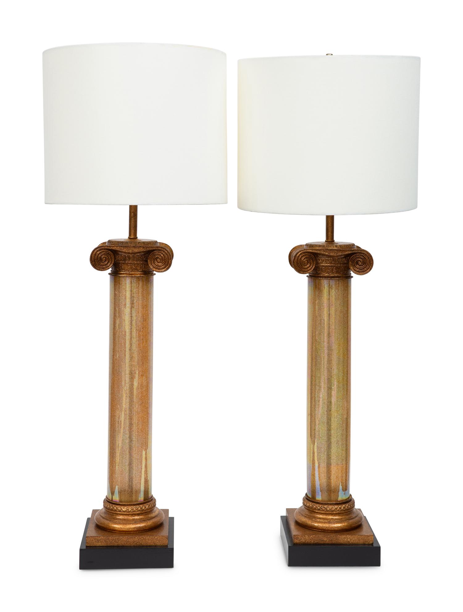 A Pair of Murano Glass and Giltwood Column-Form Table Lamps