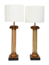 A Pair of Murano Glass and Giltwood Column-Form Table Lamps