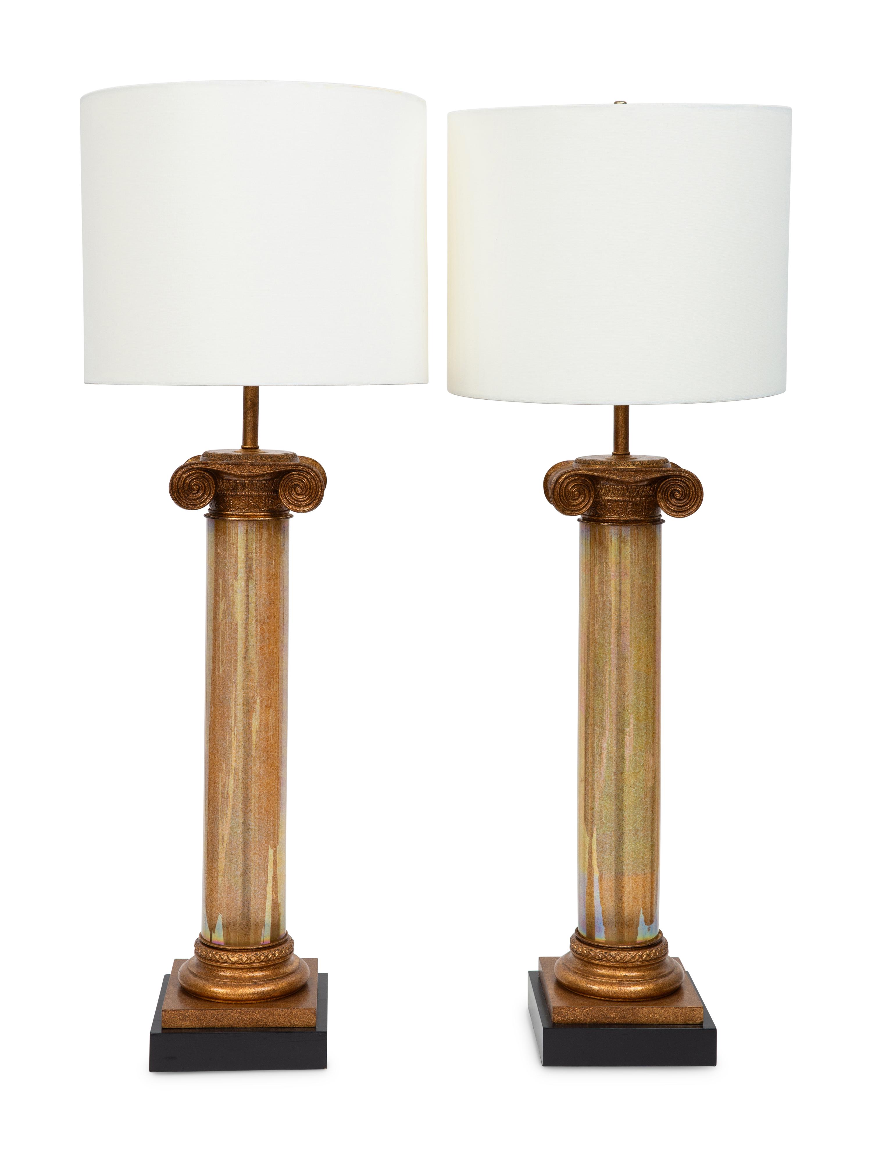A Pair of Murano Glass and Giltwood Column-Form Table Lamps