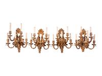 Four Louis XVI Style Gilt Bronze Five-Light Sconces