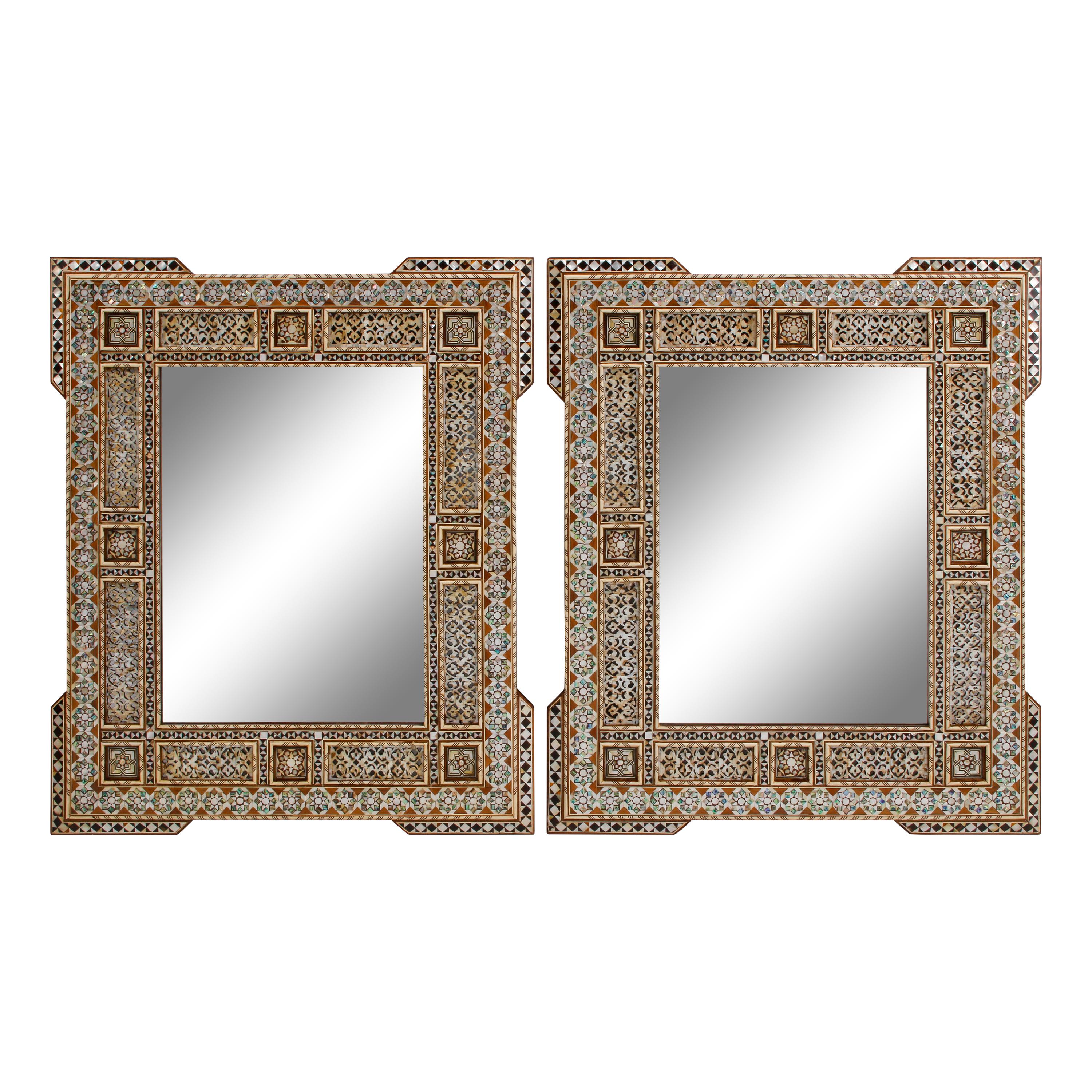 A Pair of Moorish Style Marquetry Mirrors