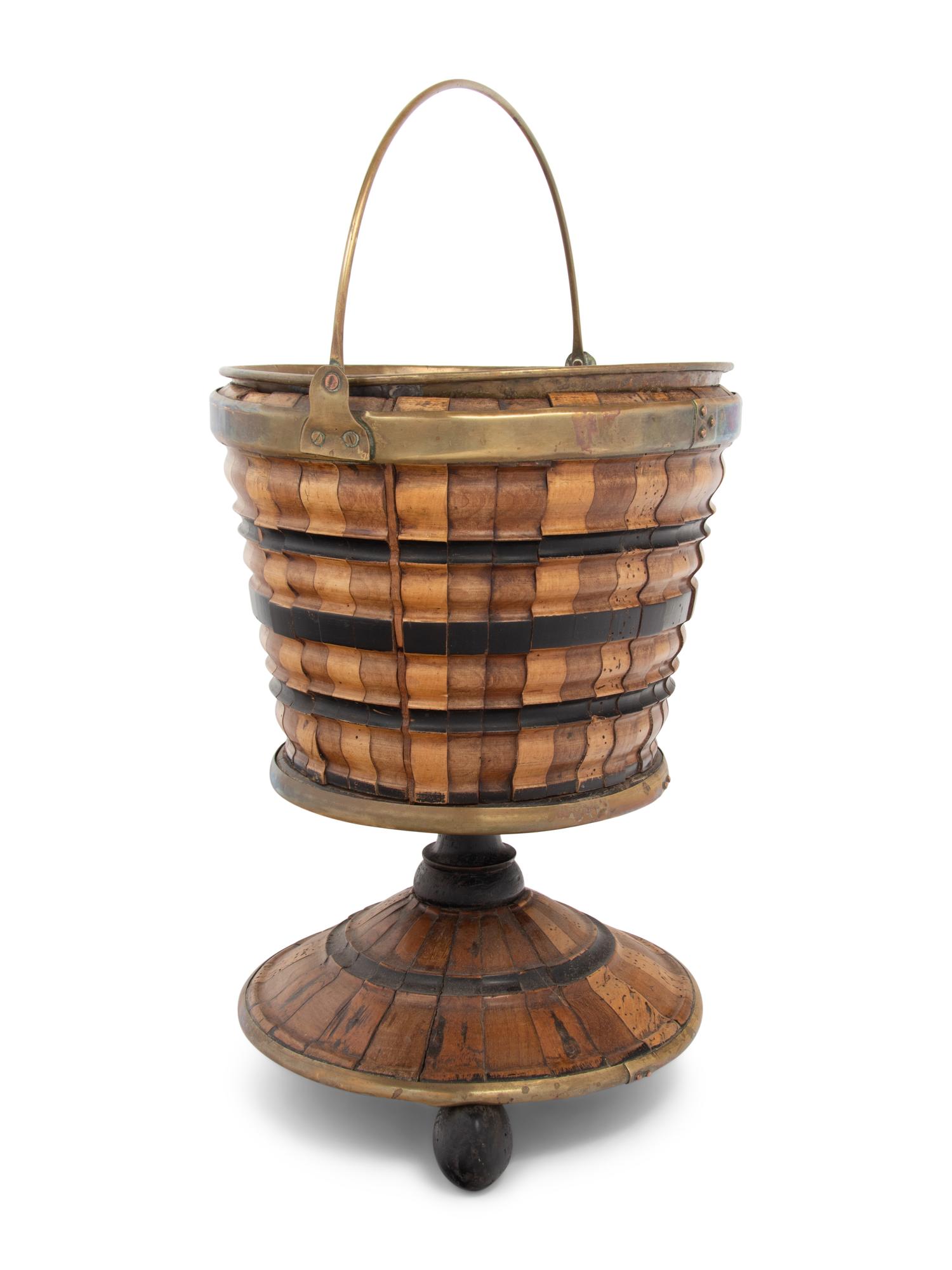 An English Brass Mounted Parcel Ebonized Pail