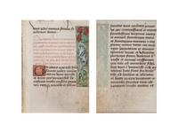 [BOOK OF HOURS]. A group of 25 leaves from medieval and renaissance manuscripts and printed books, including 5 or more from Otto Ege’s Fifty Original Leaves from Medieval Manuscripts. Western Europe: XII-XVI Century [compiled Cleveland, c.1950] and Original Leaves from Famous Bibles: Nine Centuries, 1121-1935 A.D [Compiled Cleveland, c.1950]. Various sizes, including: