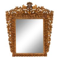 A Spanish Baroque Style Painted and Giltwood Mirror