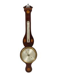 An English Inlaid Mahogany Wheel Barometer and Thermometer