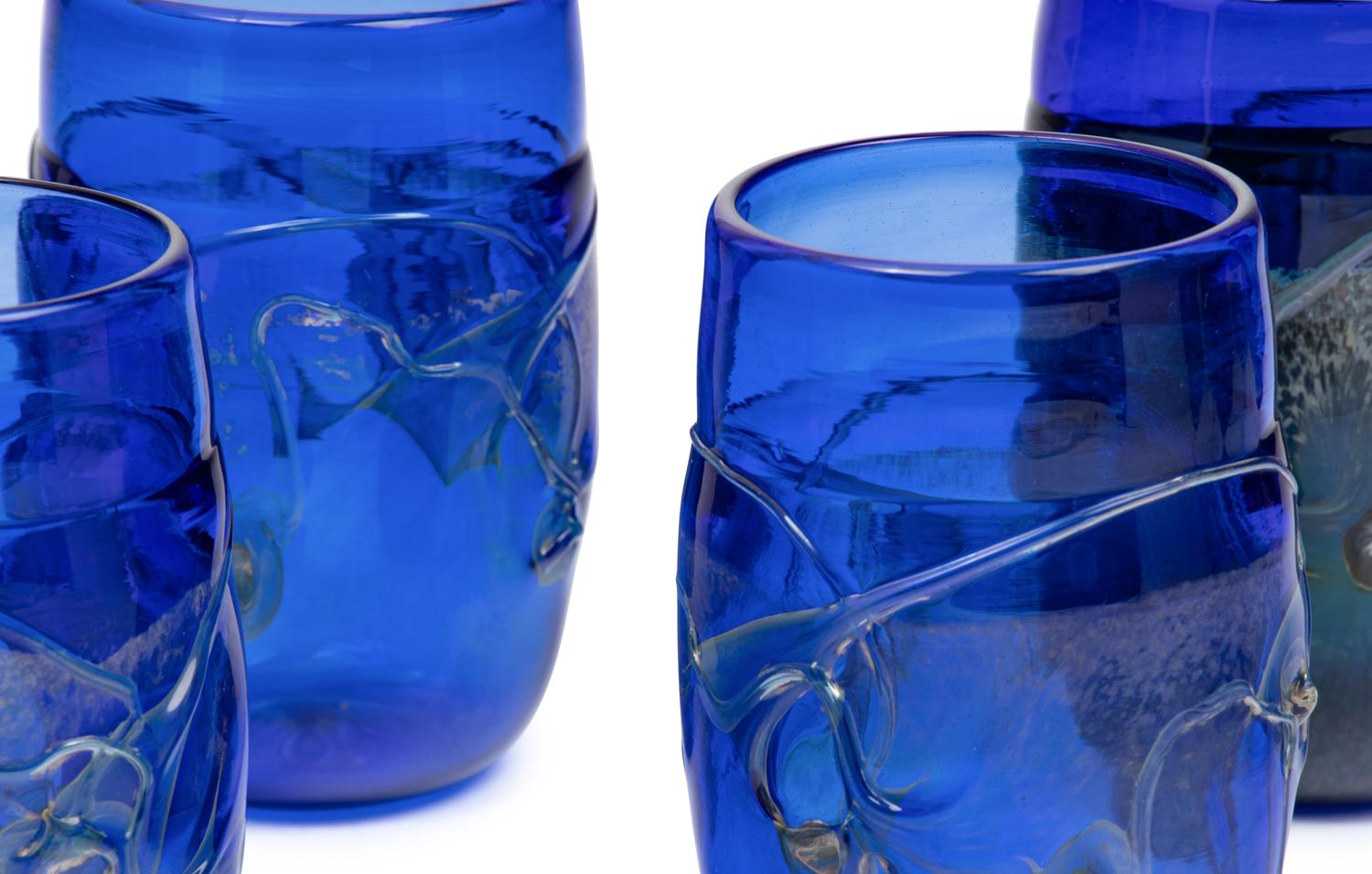 A Group of Bohemian Blue Cut-to-Clear Glass Drinkware