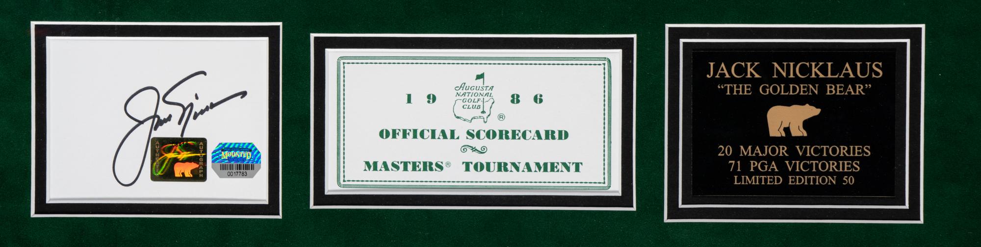 A Jack Nicklaus 1986 Masters Scorecard Signed Autograph Large Format Display,