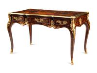 A Louis XV Style Gilt Bronze Mounted Marquetry Bureau Plat
