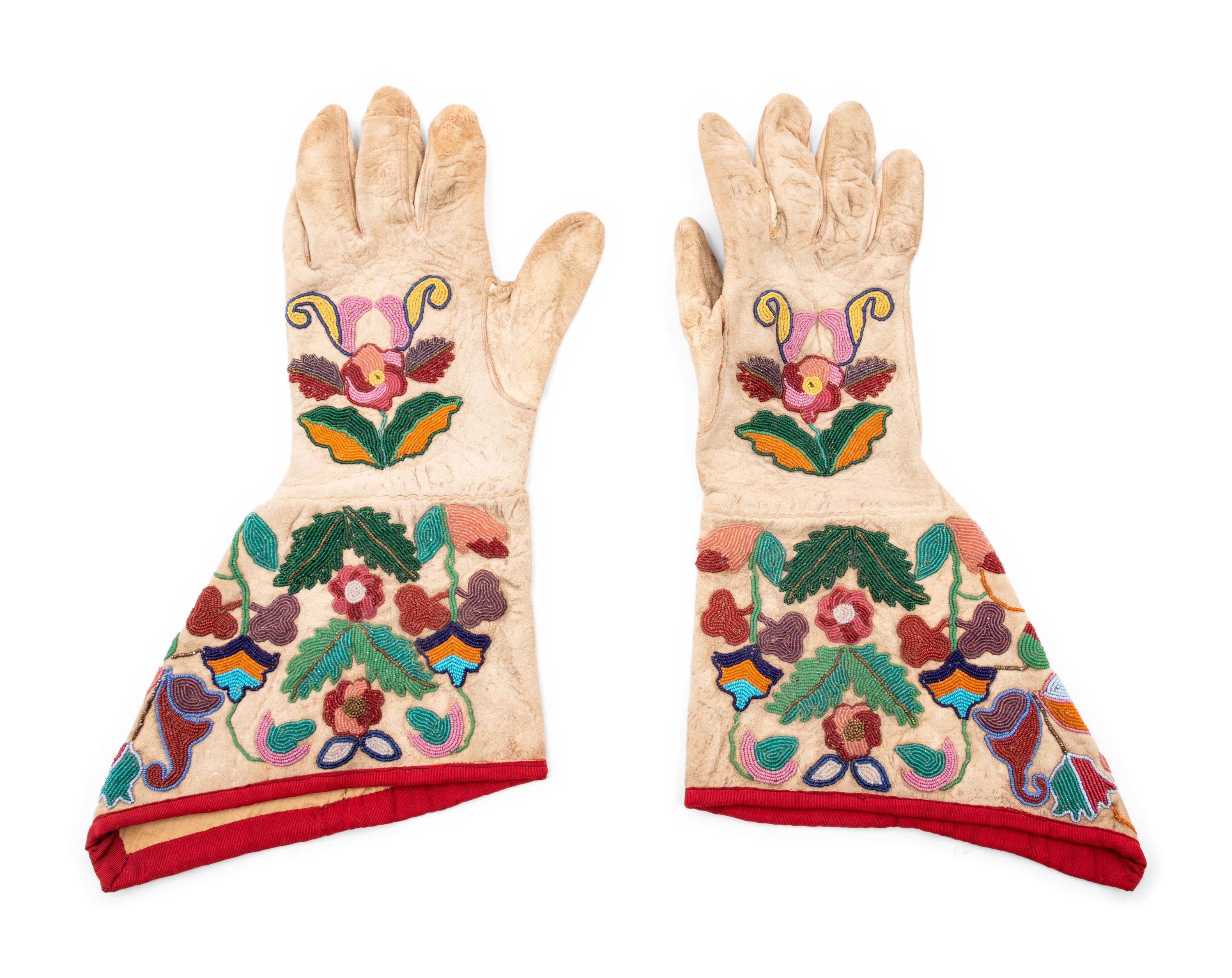 Santee Sioux Beaded Hide Gauntlets