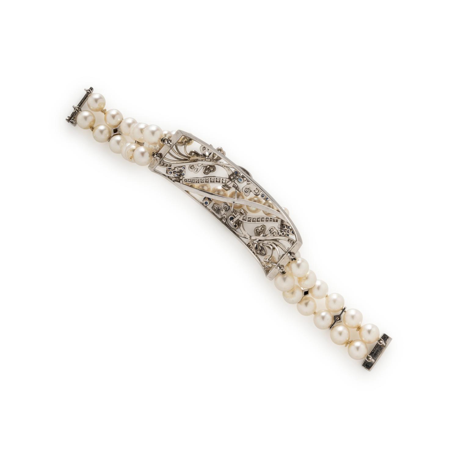 CULTURED PEARL, DIAMOND, AND SAPPHIRE BRACELET
