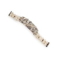 CULTURED PEARL, DIAMOND, AND SAPPHIRE BRACELET