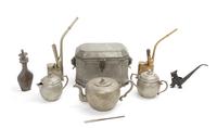 Eight Chinese Pewter Articles Diameter of largest 10 1/2 inches.