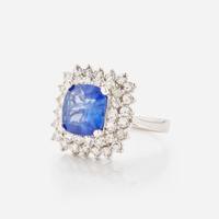 A Sri Lankan Sapphire, Diamond, and 18K White Gold Ring 3.09 Carat Cushion-Cut Sapphire, GIA Certified