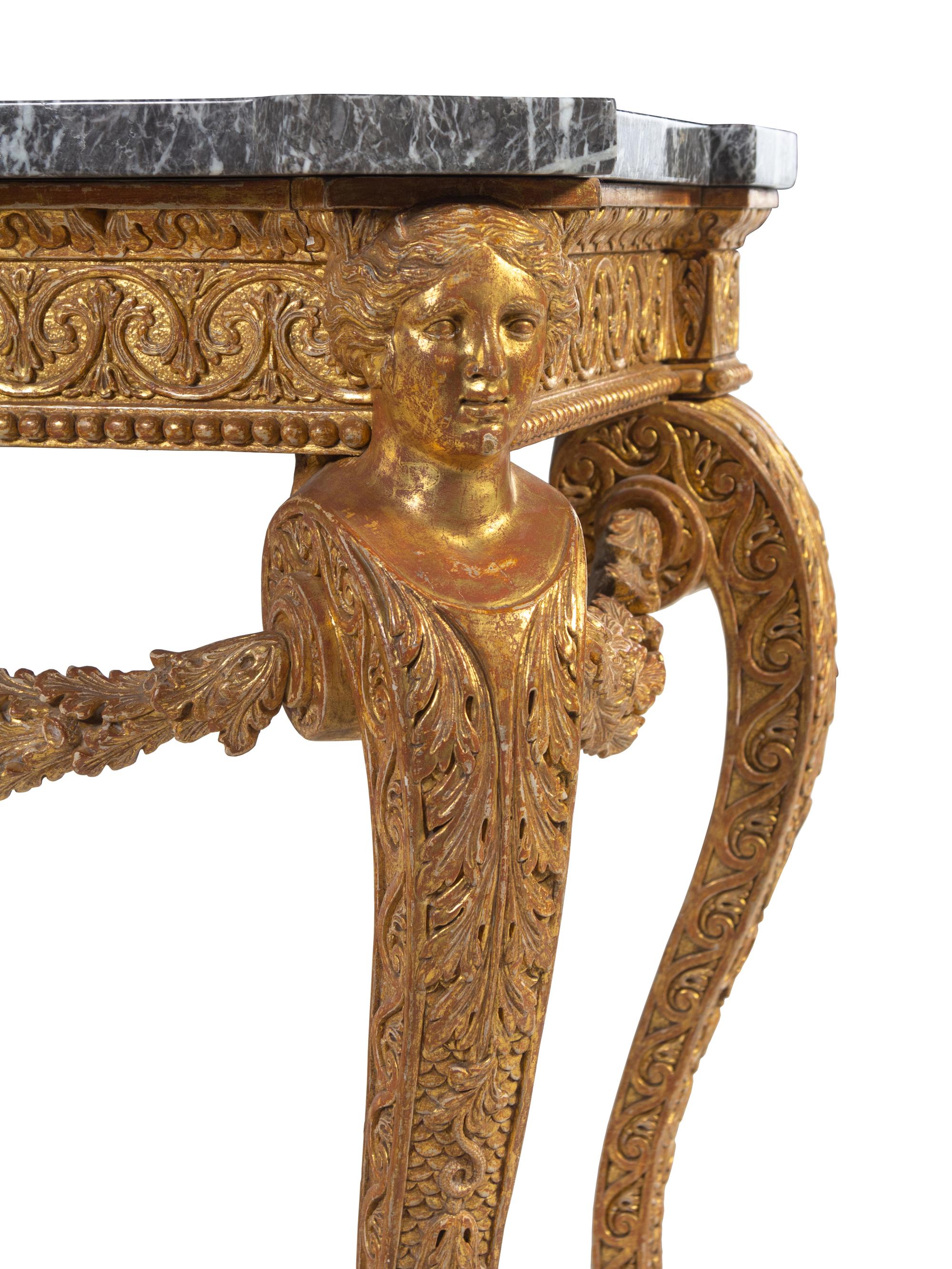 A George II Giltwood Marble-Top Pier Table in the Manner of William Kent