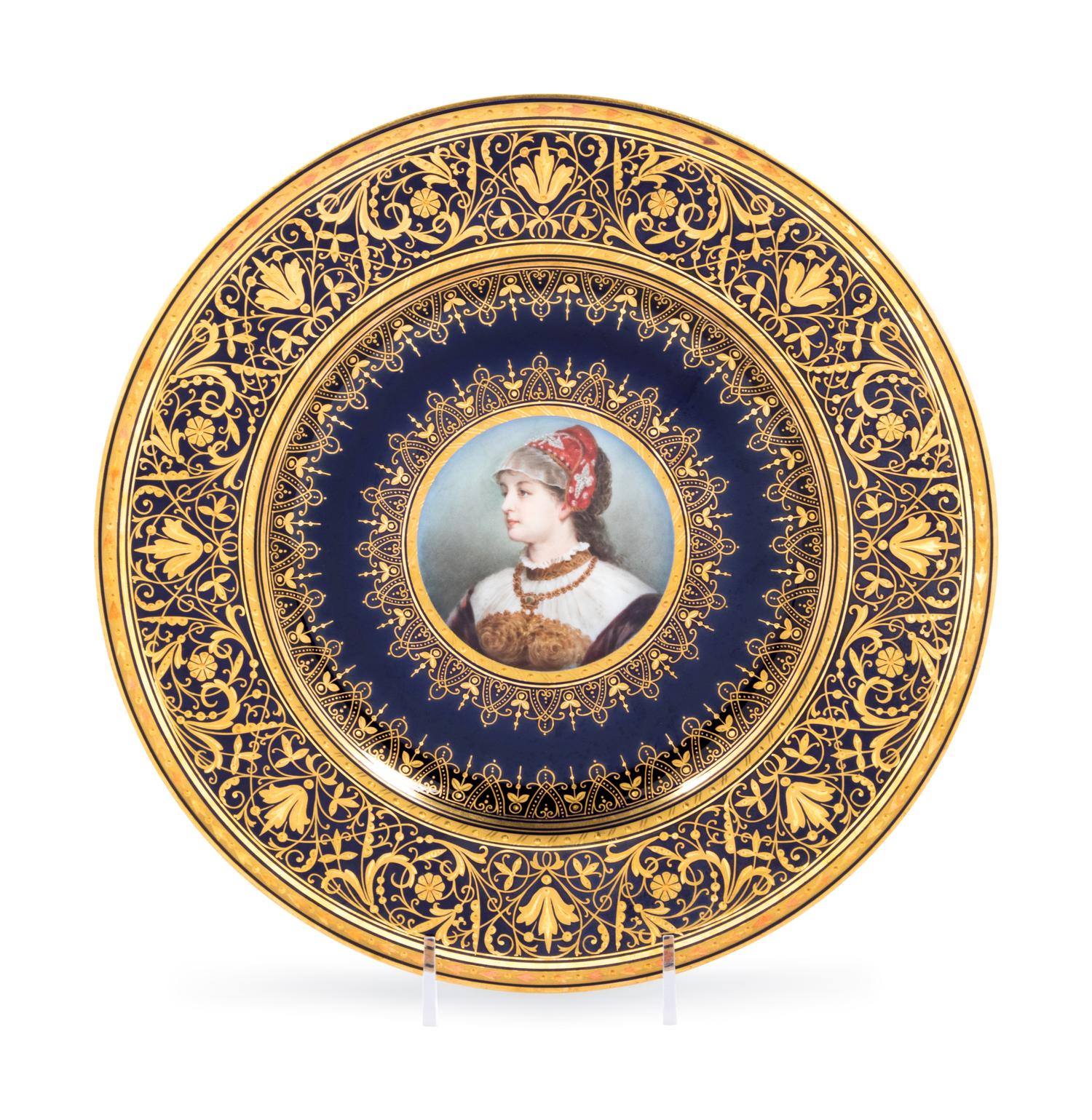 A Vienna Style (Fischer & Mieg) Painted and Parcel Gilt Porcelain Cabinet Plate