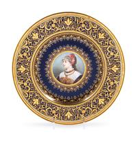 A Vienna Style (Fischer & Mieg) Painted and Parcel Gilt Porcelain Cabinet Plate