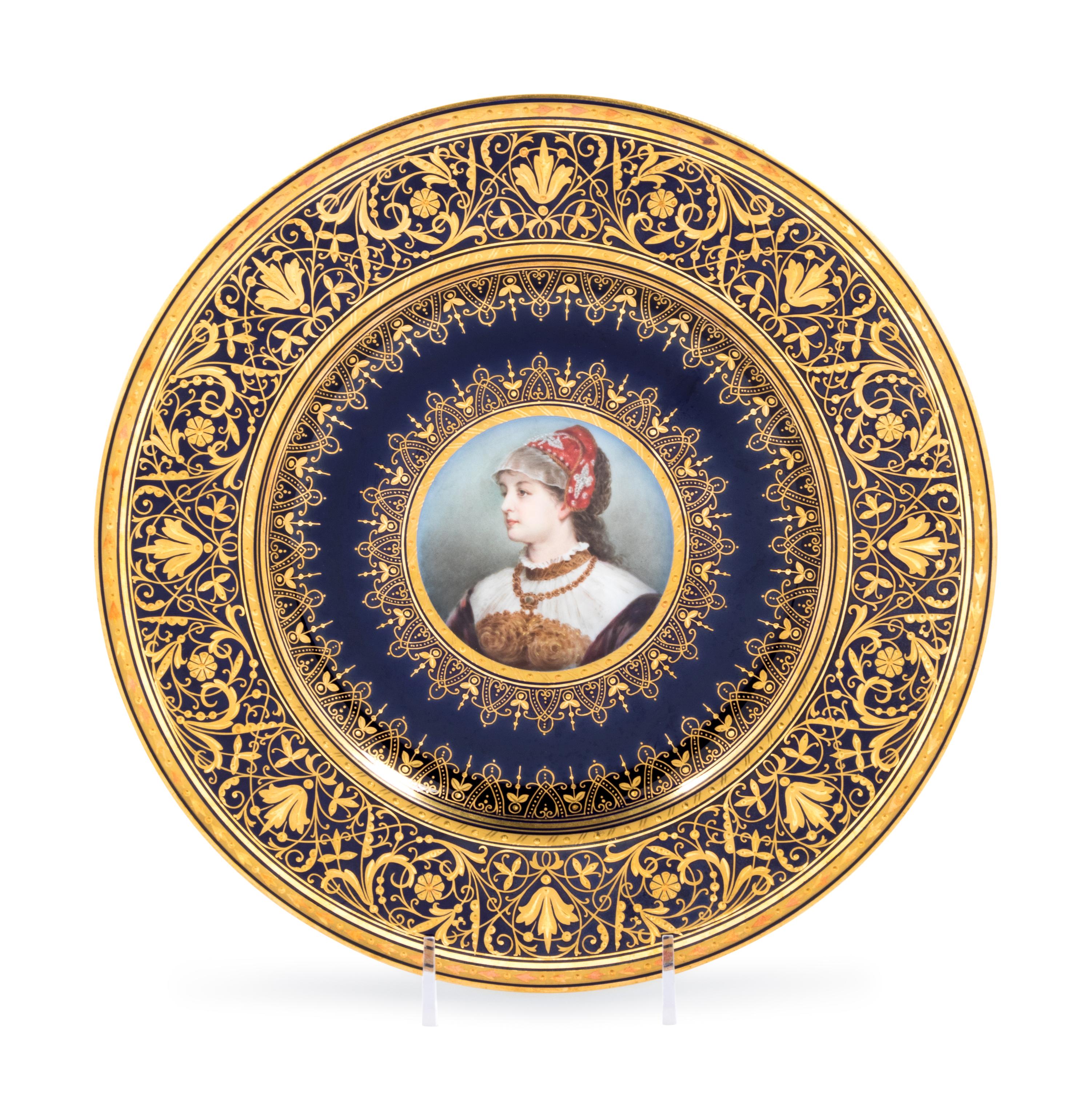 A Vienna Style (Fischer & Mieg) Painted and Parcel Gilt Porcelain Cabinet Plate