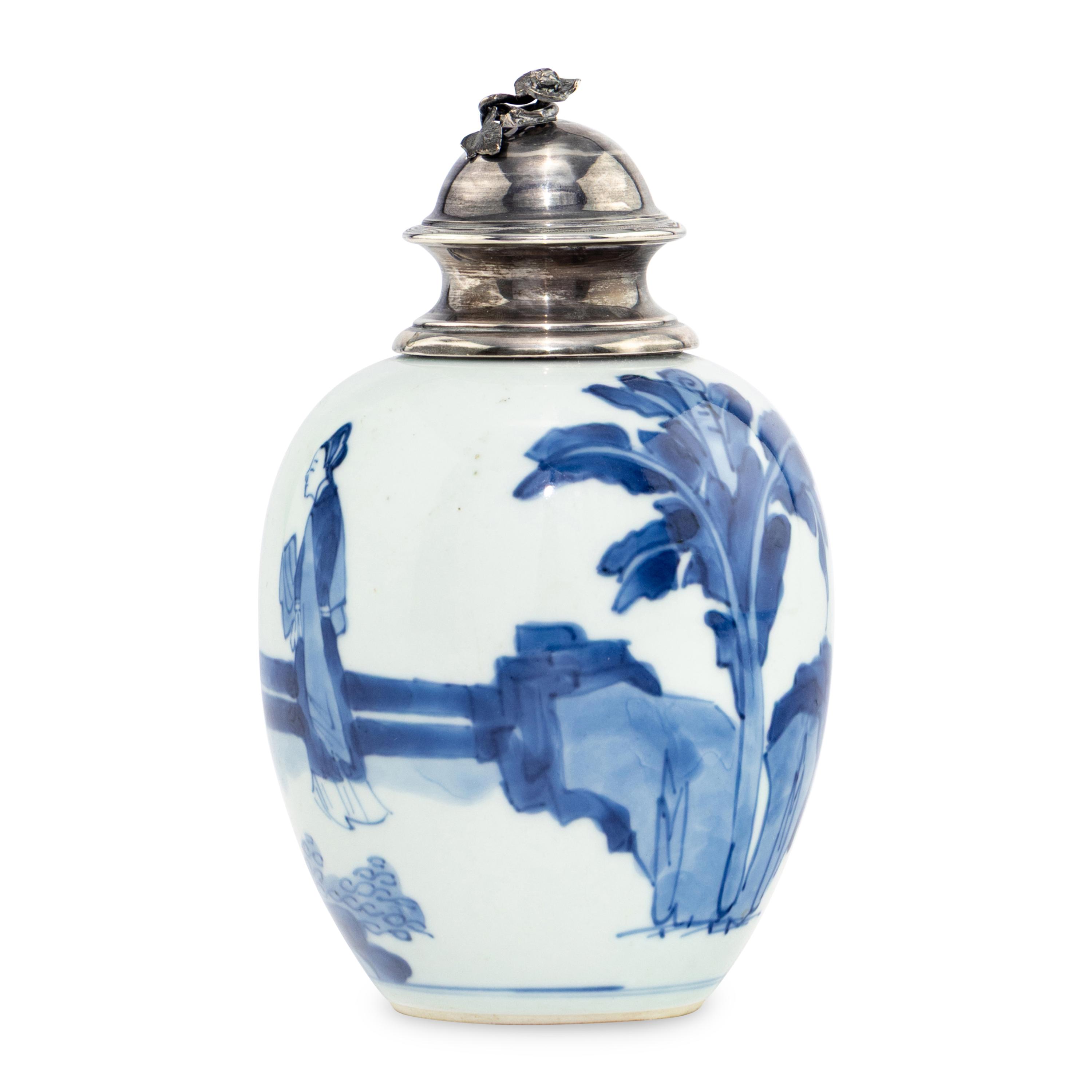 A Chinese Blue and White Porcelain Vase with Silver Mounts