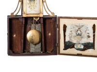 A Classical Eglomise Panel Inset Parcel-Gilt Decorated Mahogany USS Constitution Wall Clock