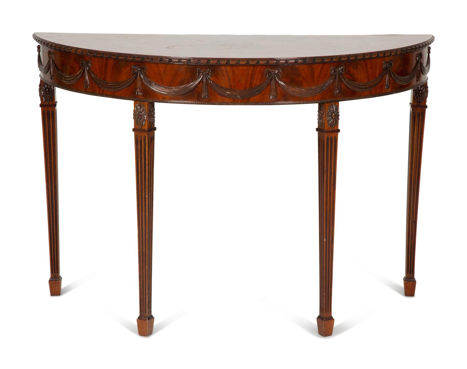 A George III Style Mahogany Demilune Console Table