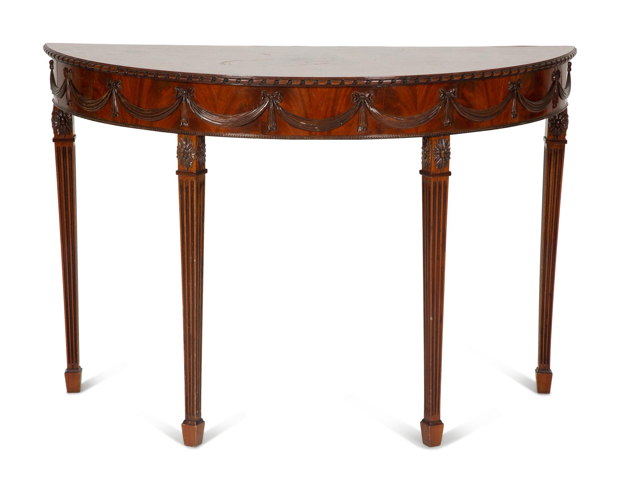 A George III Style Mahogany Demilune Console Table