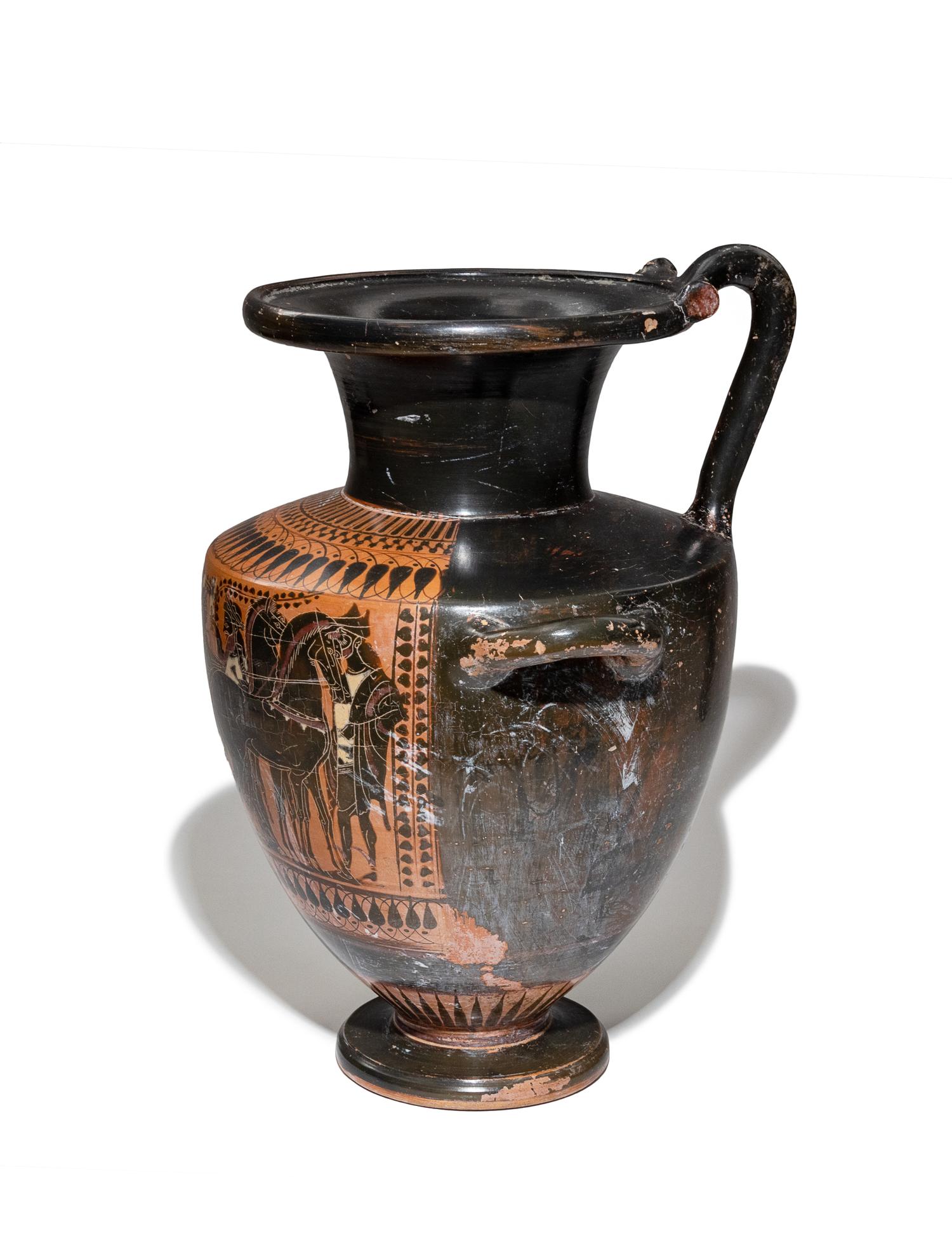 An Attic Black-Figured Hydria with Herakles Mounting His Quadriga