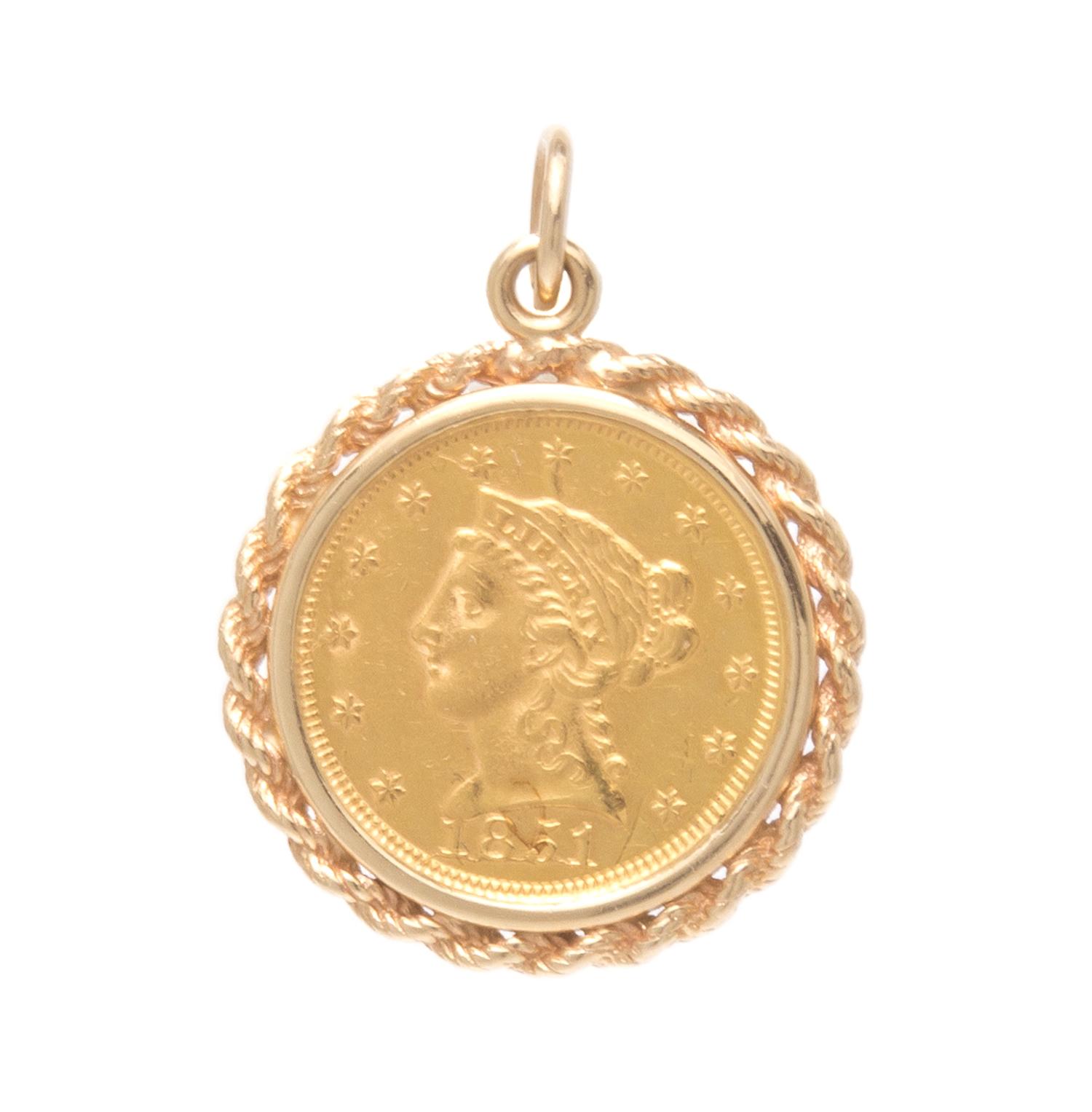 A Yellow Gold and US $2 1/2 Liberty Head Coin Pendant, 4.25 dwts.