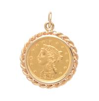 A Yellow Gold and US $2 1/2 Liberty Head Coin Pendant, 4.25 dwts.