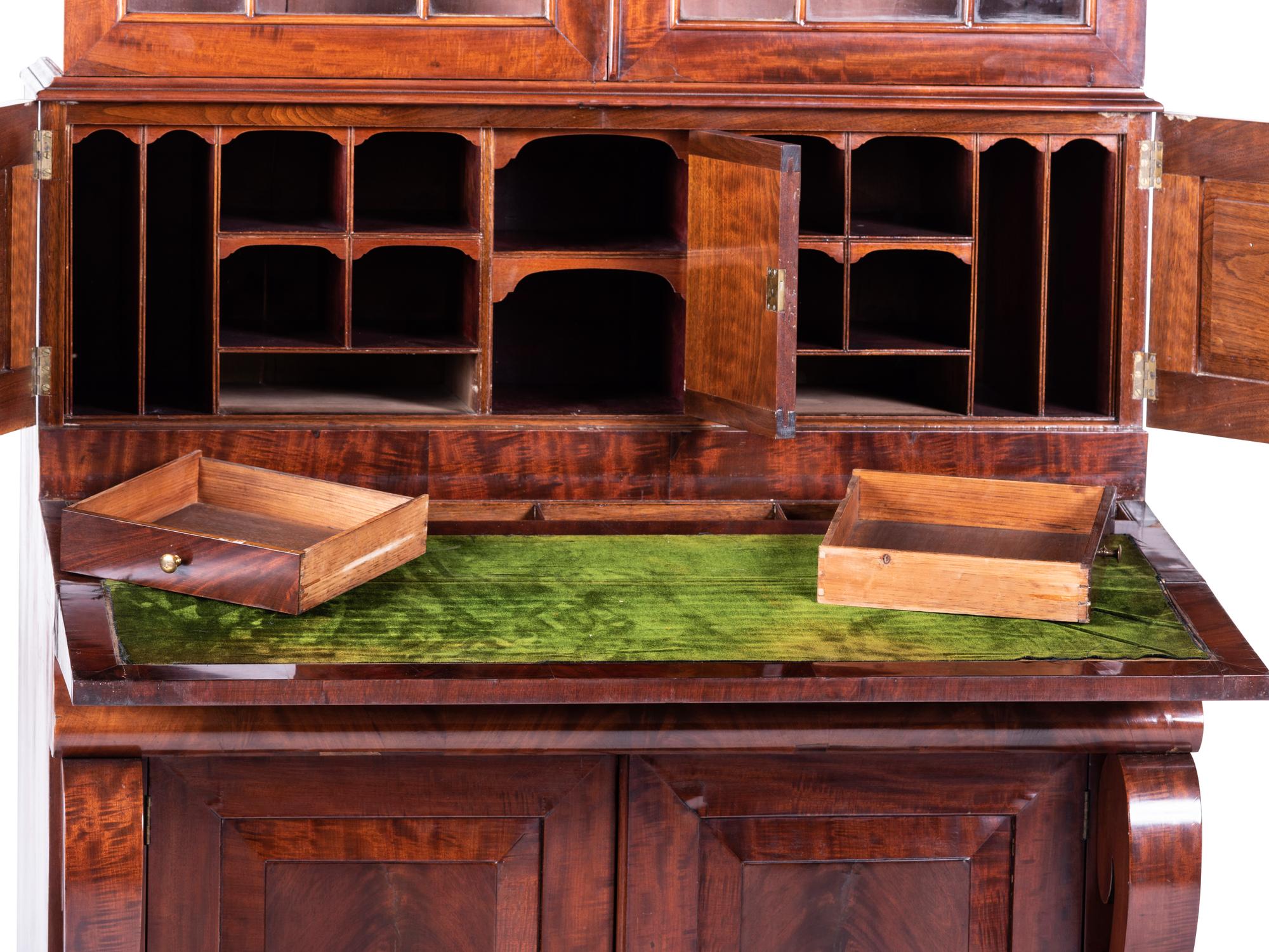 A Classical Figured Mahogany Secretary Bookcase