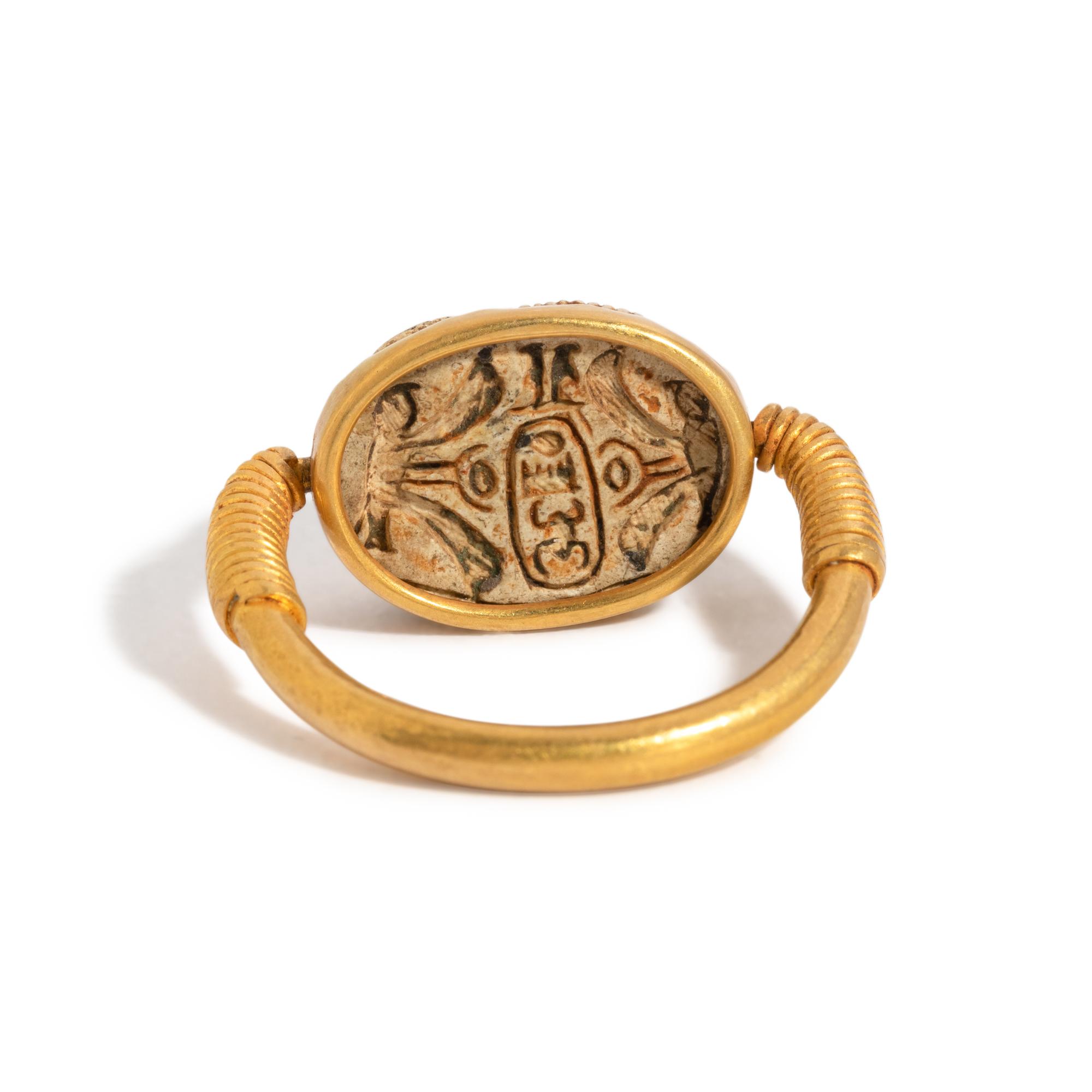 An Egyptian Gold and Steatite Scarab Swivel Ring