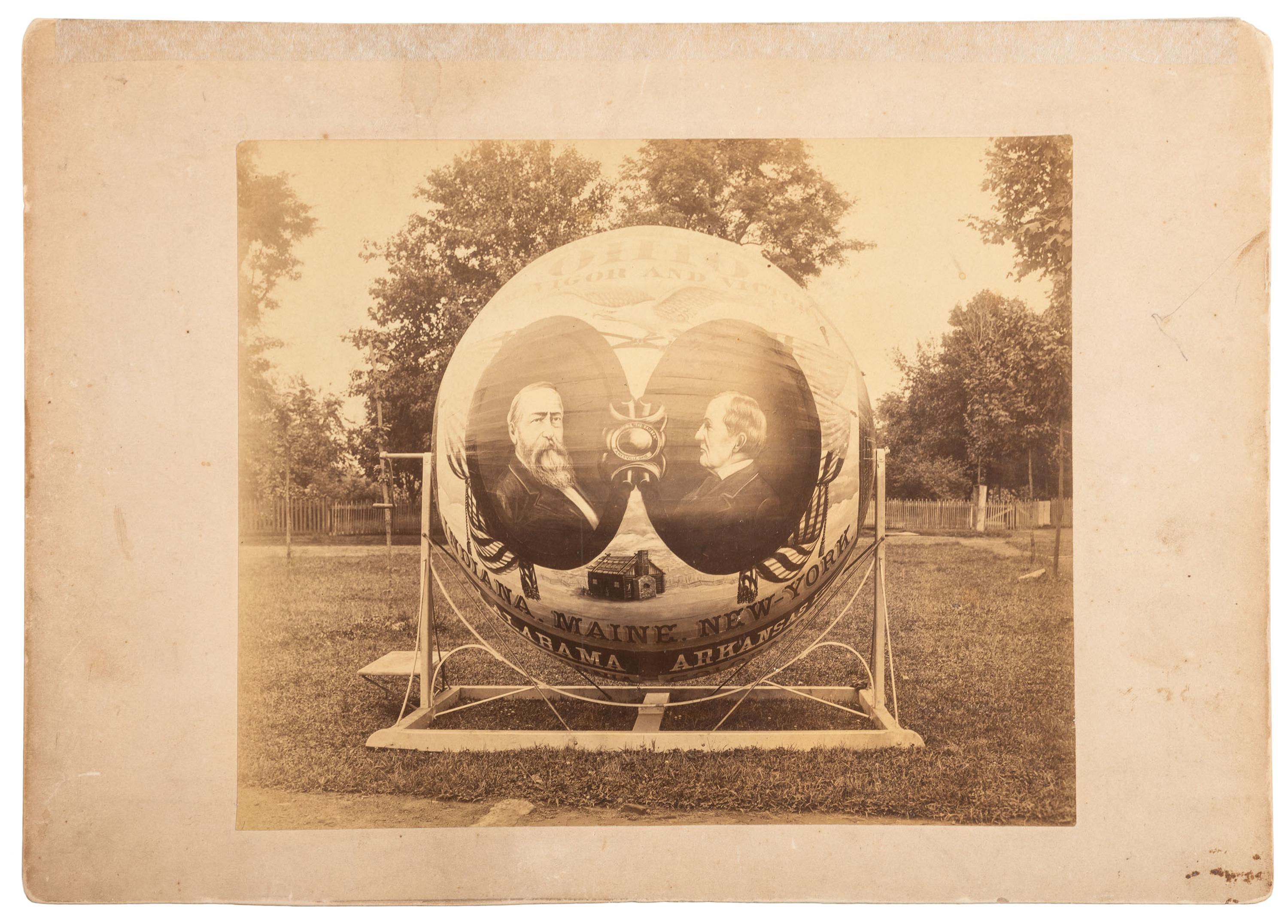 [HARRISON, Benjamin]. Two large format albumen photographs showing Benjamin Harrison campaign lanterns.