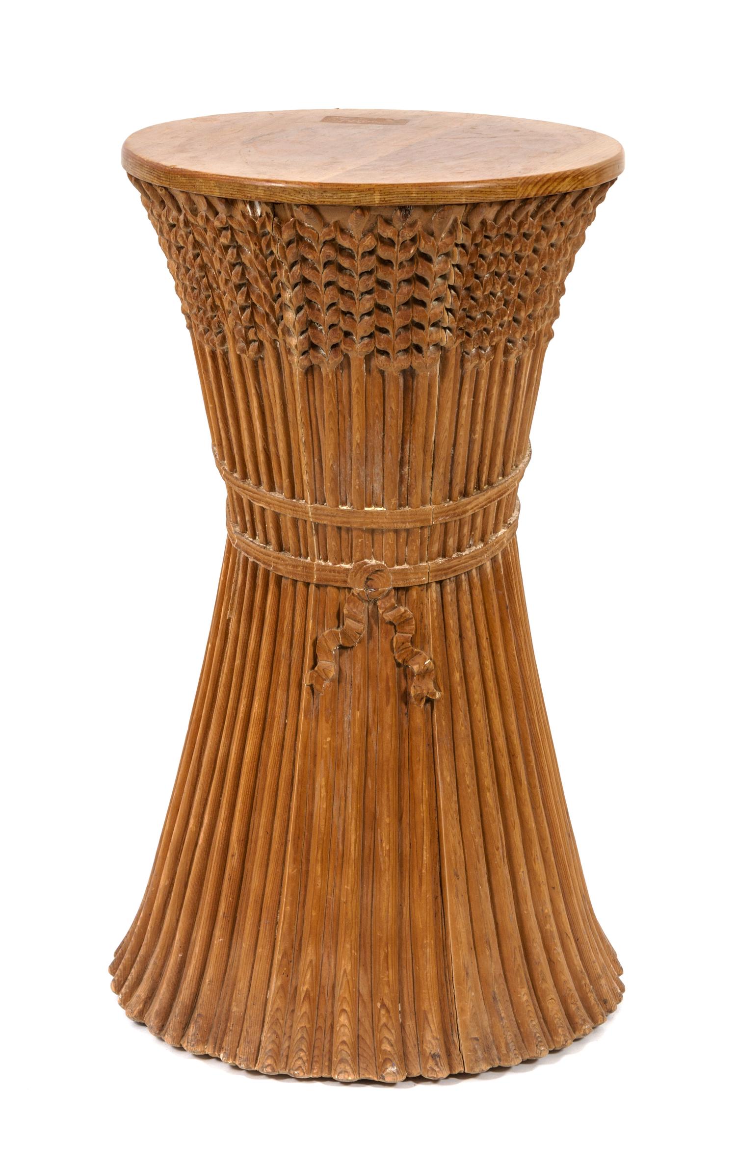 A Carved Wood Sheaf of Wheat Pedestal Height 30 x diameter 16 3/4 inches. — 20TH CENTURY