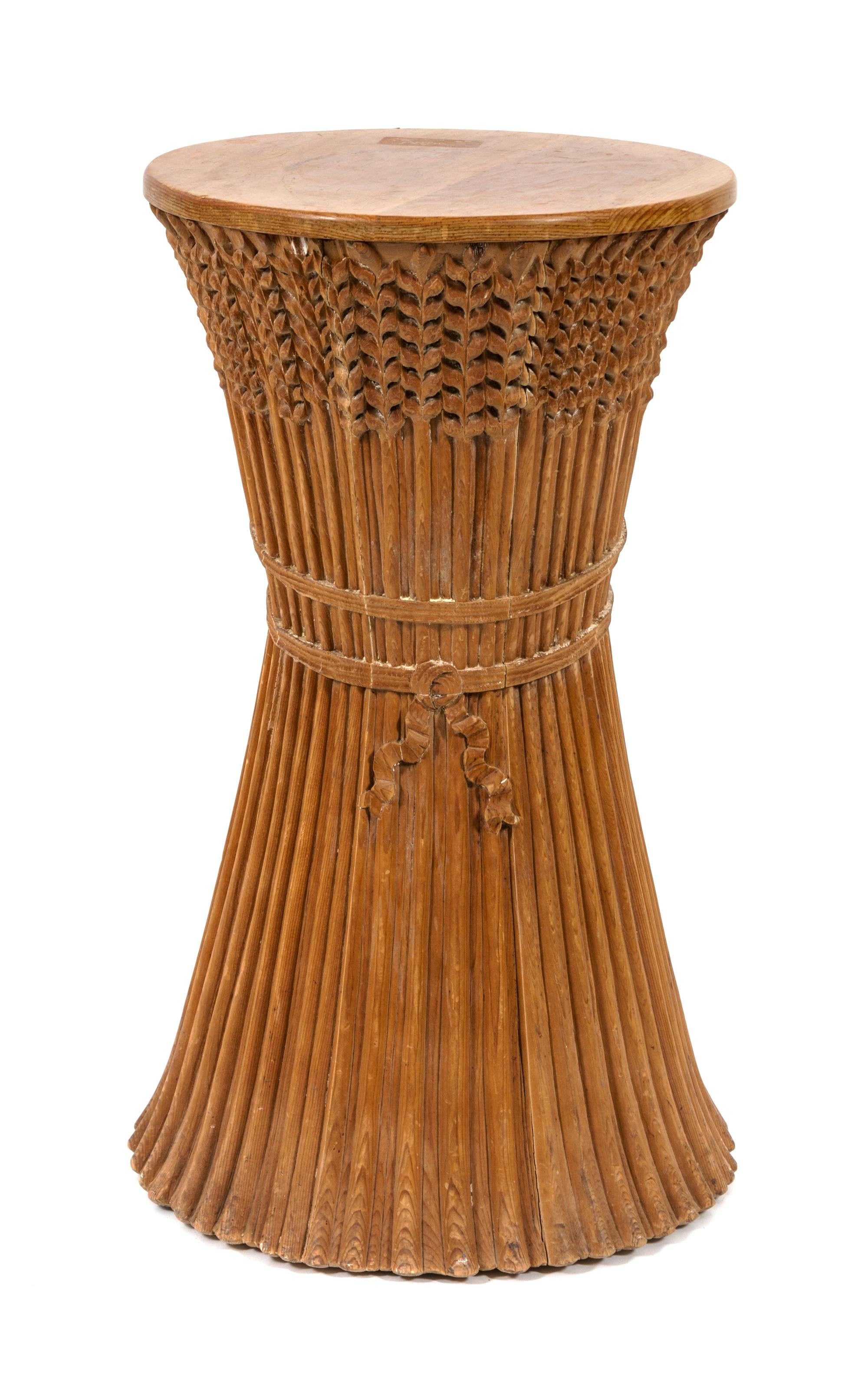 A Carved Wood Sheaf of Wheat Pedestal Height 30 x diameter 16 3/4 inches. — 20TH CENTURY