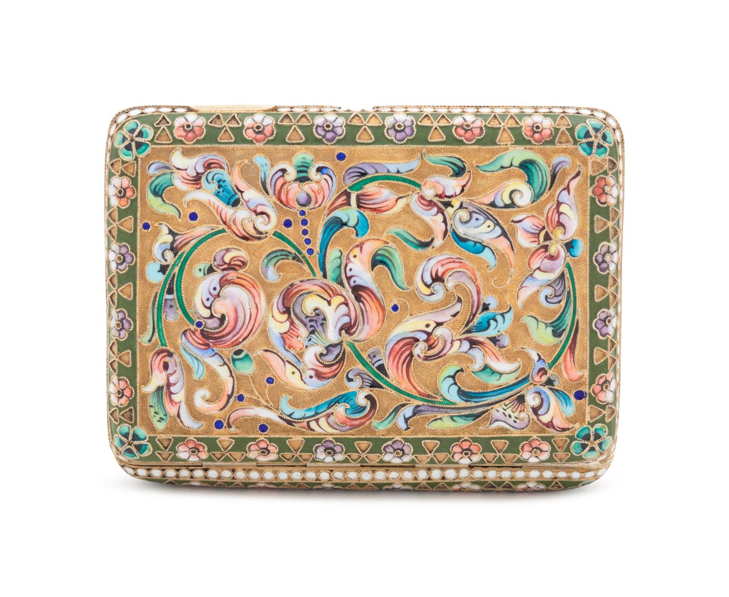 A Russian Silver-Gilt and Shaded Enamel Cigarette Case