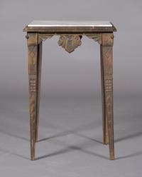 An American Art Deco Iron and Marble Occasional Table, Howell Co., Geneva, Illinois, Height 19 1/2 x width 13 1/4 x depth 13 1/4 inches