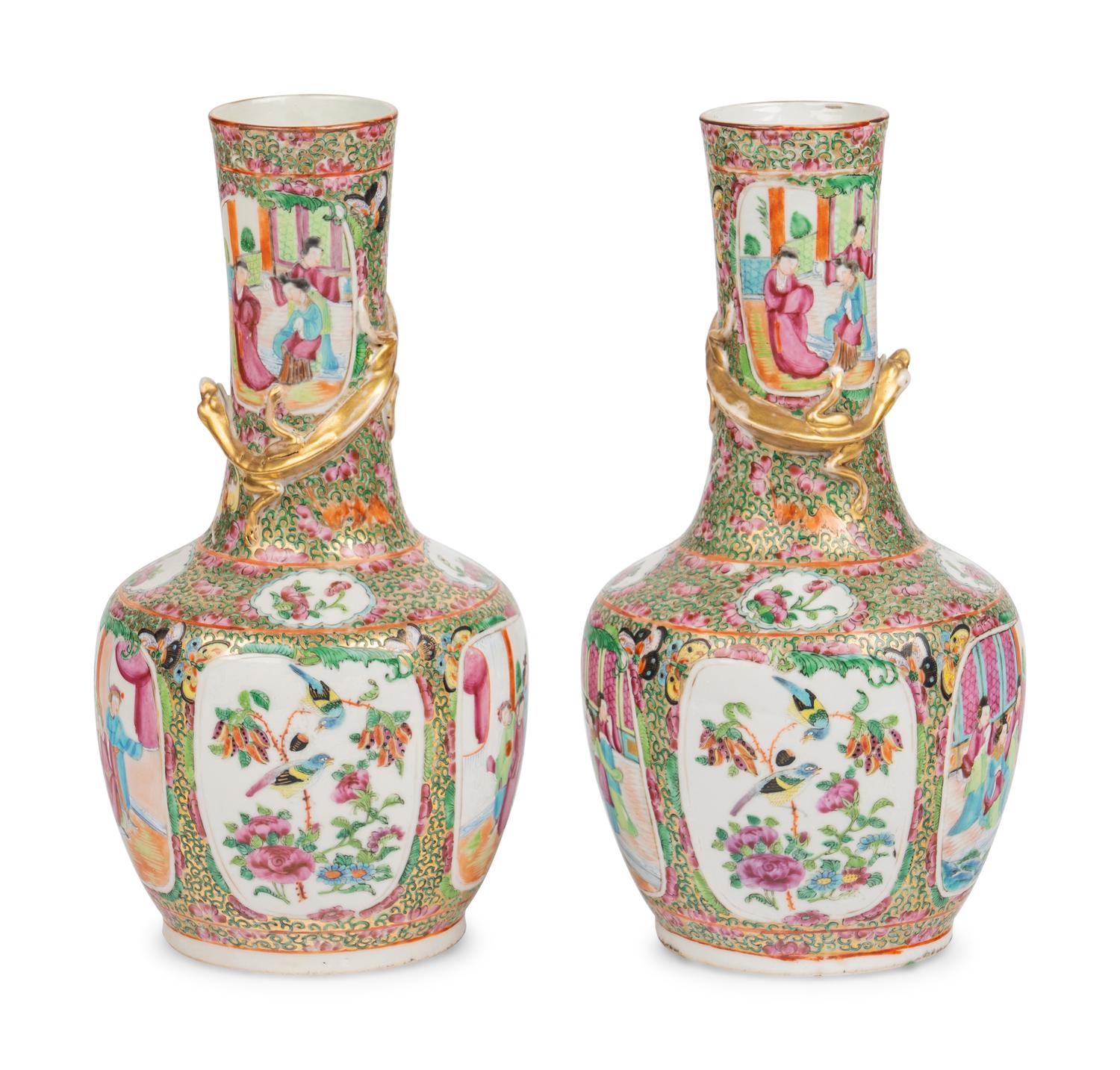 A Pair of Chinese Export Rose Medallion Vases
