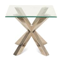 A Contemporary Glass-Top Desk with an X-Form Chrome Base and a Side Table