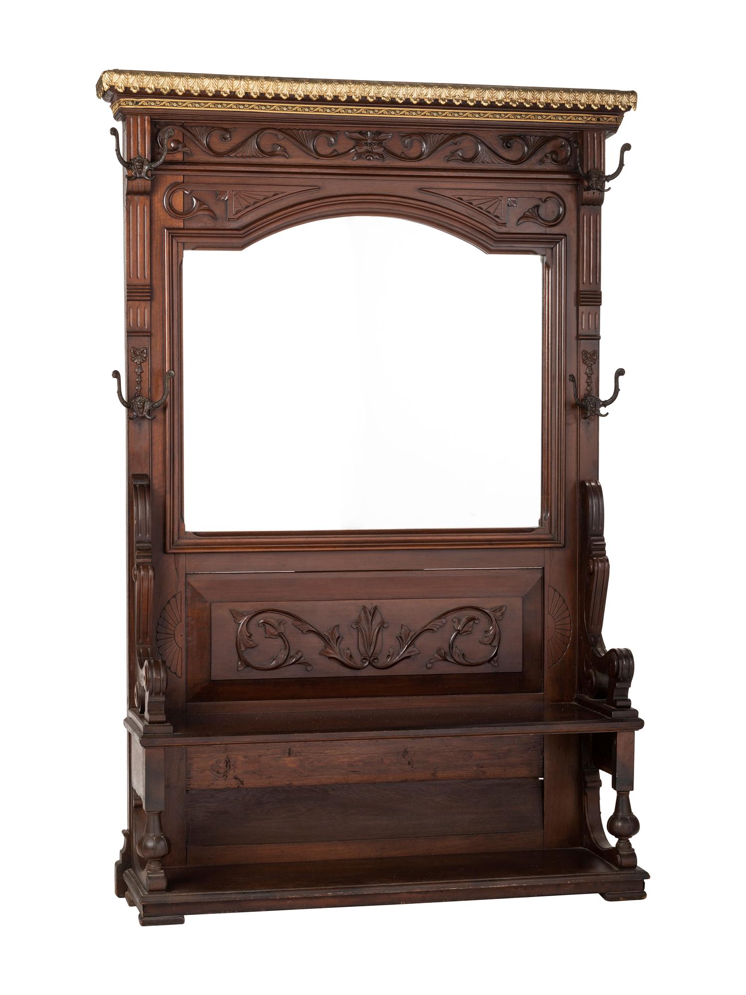 A Victorian Architectural Carved Walnut Hall Bench
