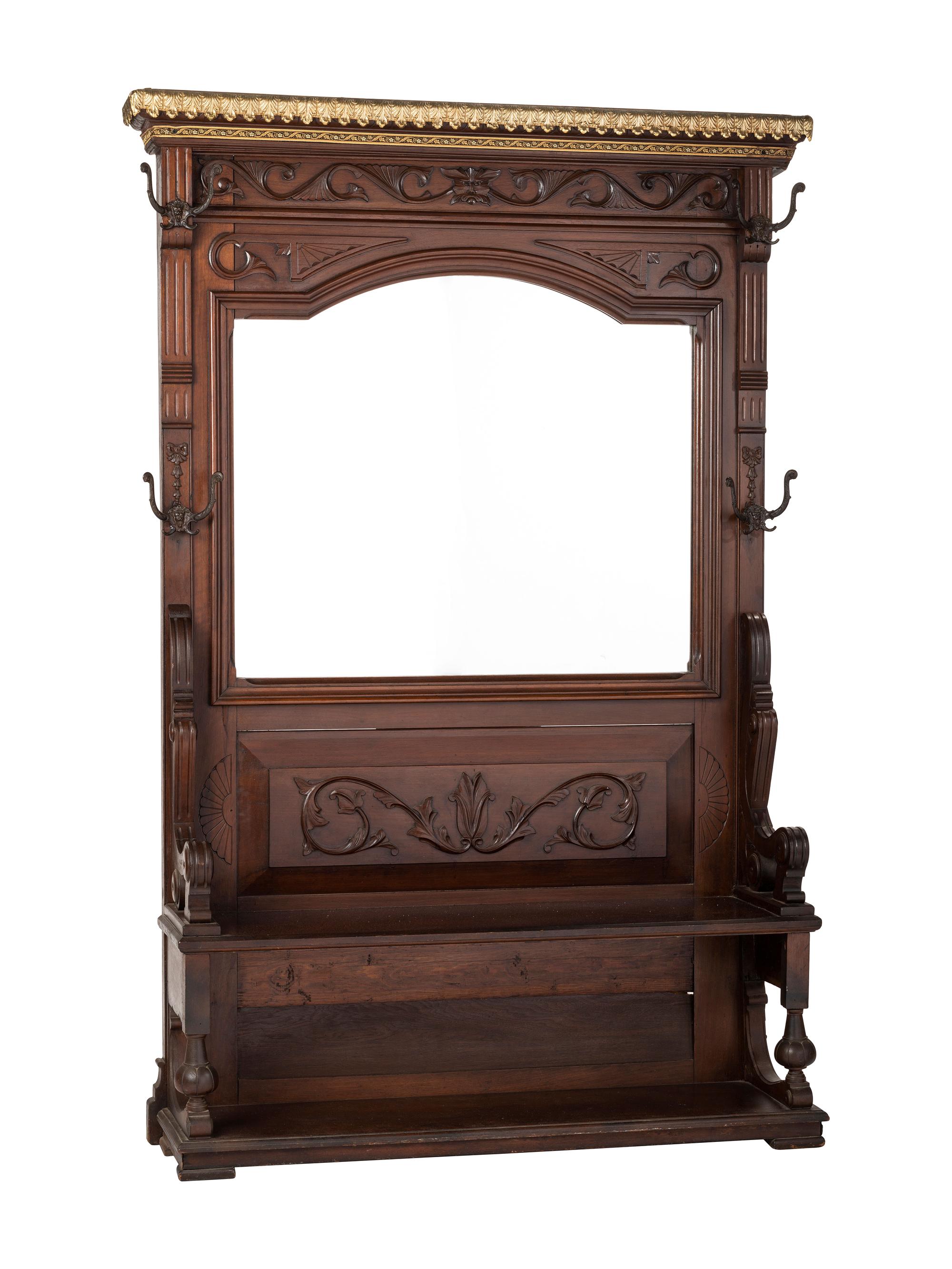 A Victorian Architectural Carved Walnut Hall Bench