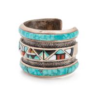 Tufa Cast Cuff Bracelet, with Mosaic Inlay