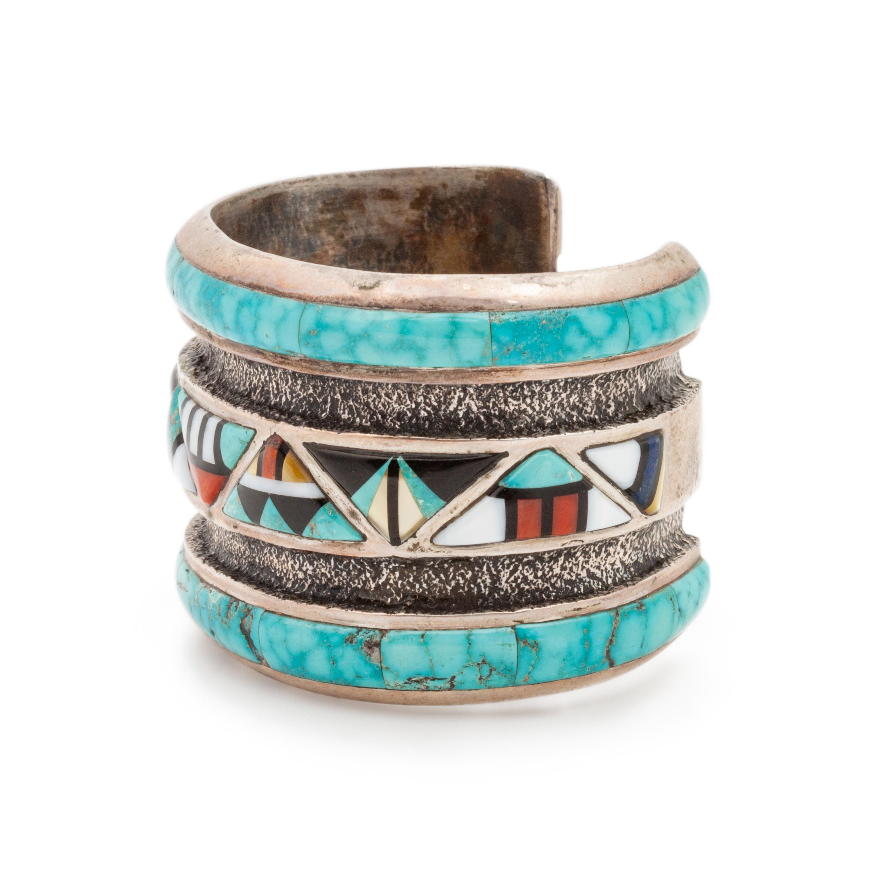 Tufa Cast Cuff Bracelet, with Mosaic Inlay