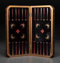 A Chinese Export Gilt Decorated Black Lacquer Folding Game Board