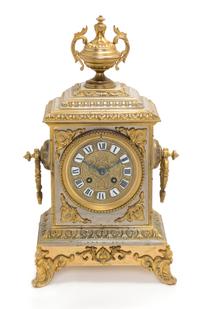 A French Brass Mantel Clock Height 16 inches. — LATE 19TH CENTURY