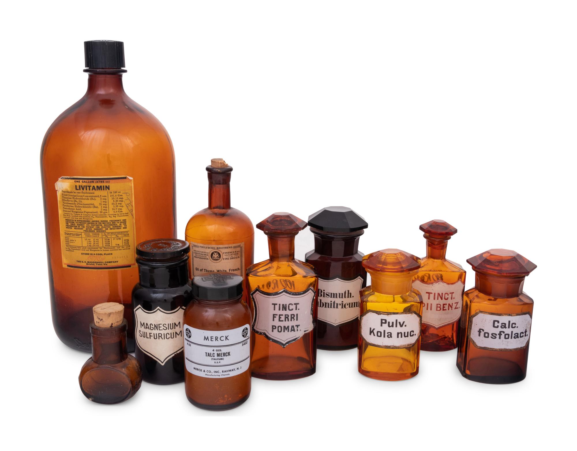 A Collection of Amber Glass Apothecary Jars