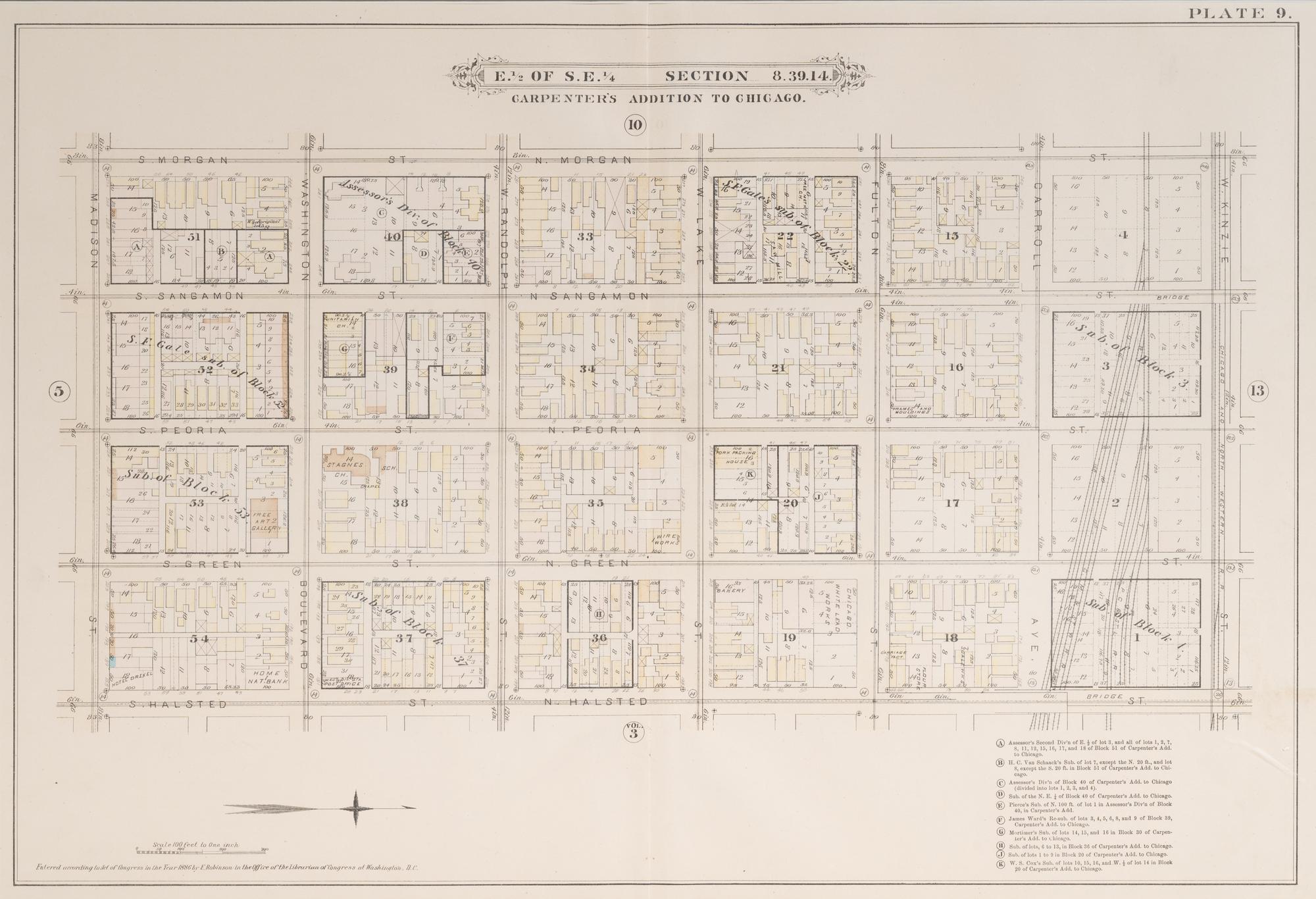 A group of 5 maps of Chicago streets, comprising: