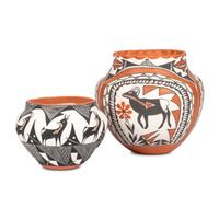 Acoma Pottery Jars, with Deer and Bighorn Heartline Designs
