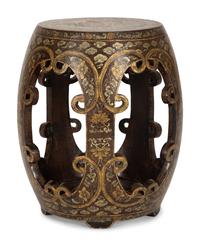 A Chinese Gilt and Black Lacquered Wood Garden Seat